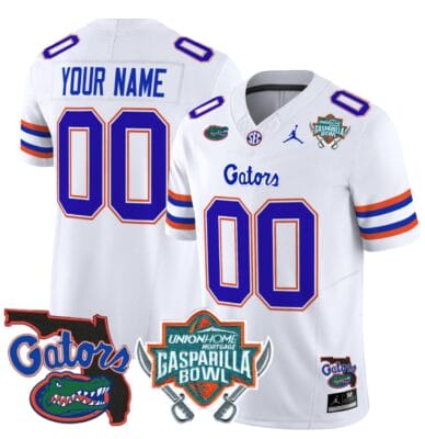 Custom Florida Gators Jersey 2025 Gasparilla Bowl Patch Football White 8 Custom Florida Gators Jersey 2025 Gasparilla Bowl Patch Football White