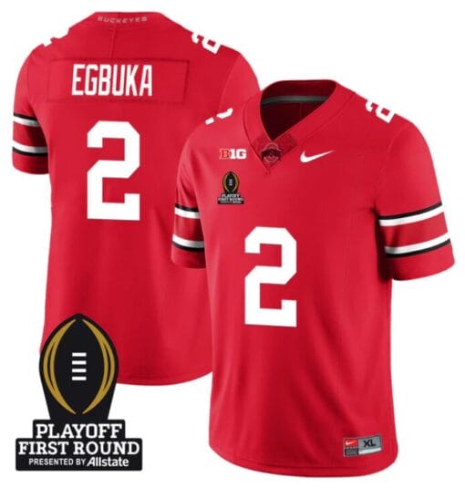 Emeka Egbuka Jersey #2 Ohio State Buckeyes Playoff First Round Patch Scarlet