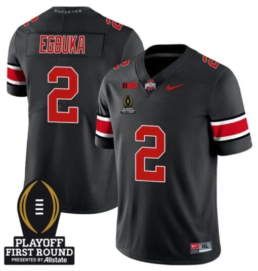 Emeka Egbuka Jersey #2 Ohio State Buckeyes Playoff First Round Patch Black