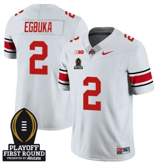 Emeka Egbuka Jersey #2 Ohio State Buckeyes Playoff First Round Patch White