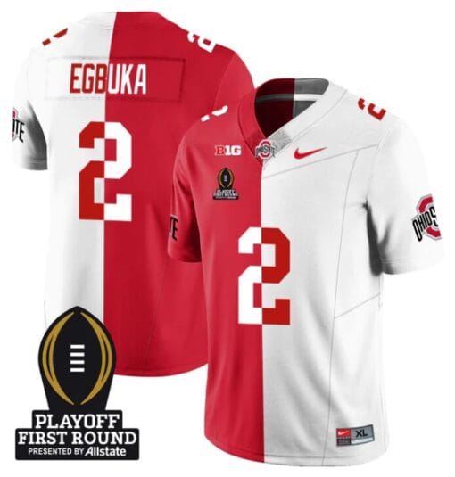 Emeka Egbuka Jersey #2 Ohio State Buckeyes Playoff First Round Patch Split
