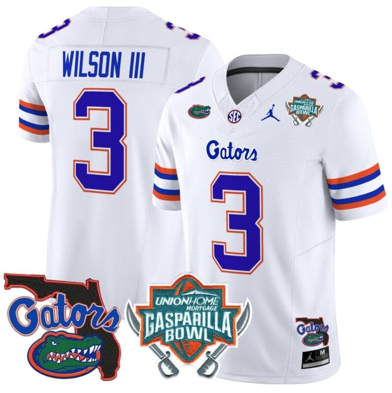 Eugene Wilson III Jersey #3 Florida Gators 2025 Gasparilla Bowl Patch White 8 Eugene Wilson III Jersey #3 Florida Gators 2025 Gasparilla Bowl Patch White