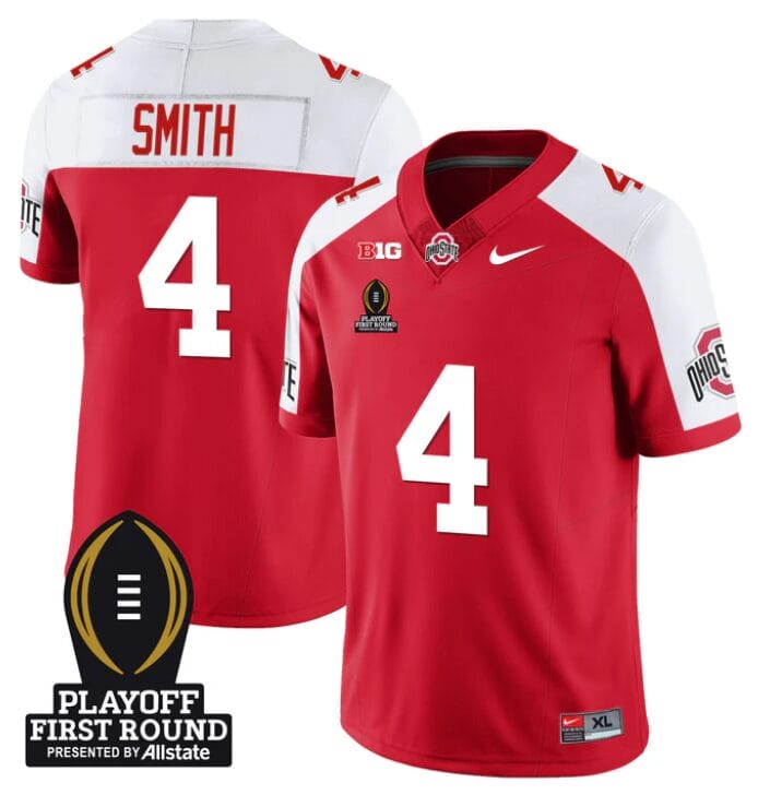 Jeremiah Smith Jersey #4 Ohio State Buckeyes Playoff First Round Patch Alternate 8 Jeremiah Smith Jersey #4 Ohio State Buckeyes Playoff First Round Patch Alternate