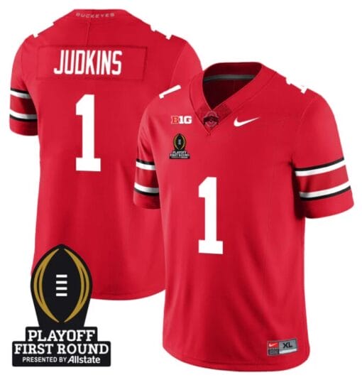 Quinshon Judkins Jersey #1 Ohio State Buckeyes Playoff First Round Patch Gray