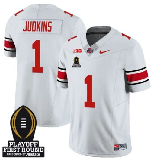 Quinshon Judkins Jersey #1 Ohio State Buckeyes Playoff First Round Patch White