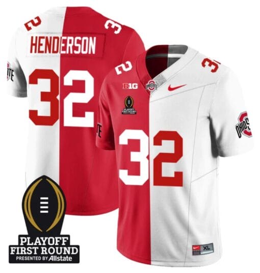 TreVeyon Henderson Jersey #32 Ohio State Playoff First Round Patch Split