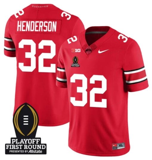 TreVeyon Henderson Jersey #32 Ohio State Playoff First Round Patch Scarlet