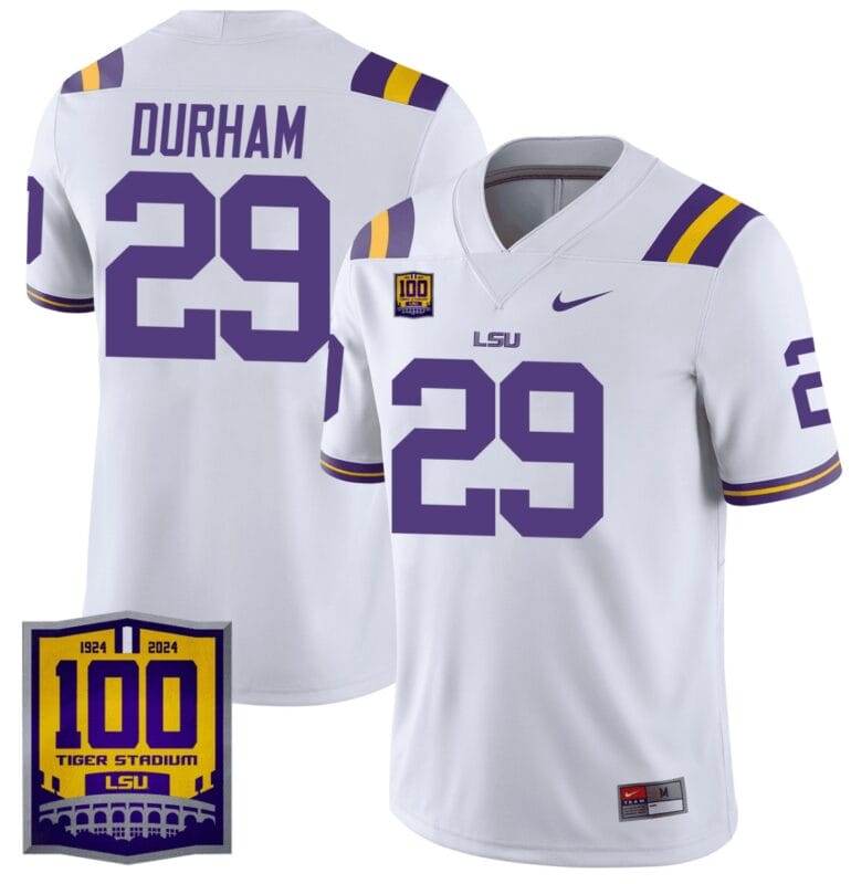 Caden Durham Jersey #29 LSU Tigers 100 Years of Tiger Stadium Patch All Stitched