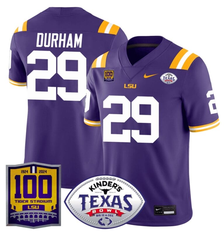 Caden Durham Jersey #29 LSU Tigers Texas Bowl Patch Football All Stitched