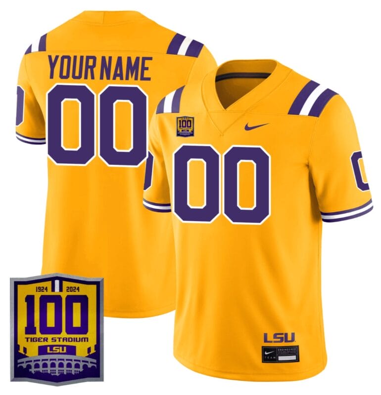 Custom LSU Tigers Jersey Name, Number 100 Years of Tiger Stadium Patch All Stitched