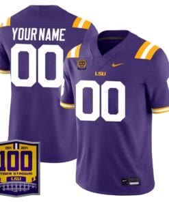 Custom LSU Tigers Jersey Name, Number 100 Years of Tiger Stadium Patch All Stitched