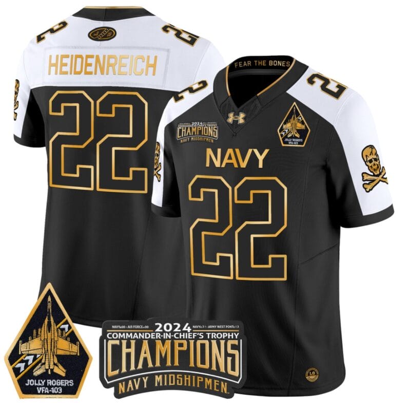 Eli Heidenreich Jersey #22 Navy Midshipmen Commander-in-chief's Trophy All Stitched
