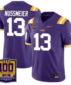 Garrett Nussmeier Jersey #13 LSU Tigers 100 Years of Tiger Stadium Patch All Stitched