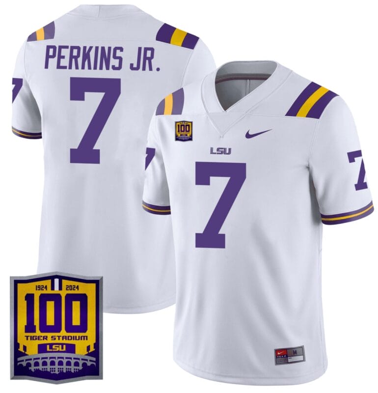 Harold Perkins Jr Jersey #7 LSU Tigers 100 Years of Tiger Stadium Patch All Stitched