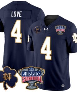 Jeremiyah Love Jersey #4 Notre Dame 2024 Sugar Bowl Patch V2 All Stitched