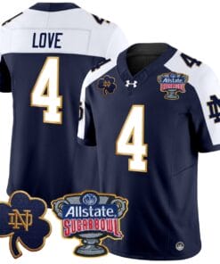Jeremiyah Love Jersey #4 Notre Dame 2024 Sugar Bowl Patch V2 All Stitched