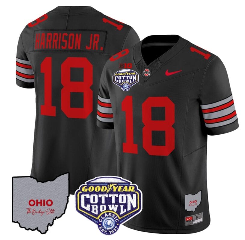 Marvin Harrison Jr Jersey #18 Ohio State Buckeyes Cotton Bowl Patch All Stitched