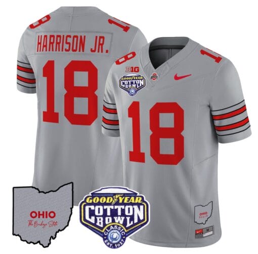 Marvin Harrison Jr Jersey #18 Ohio State Buckeyes Cotton Bowl Patch All Stitched