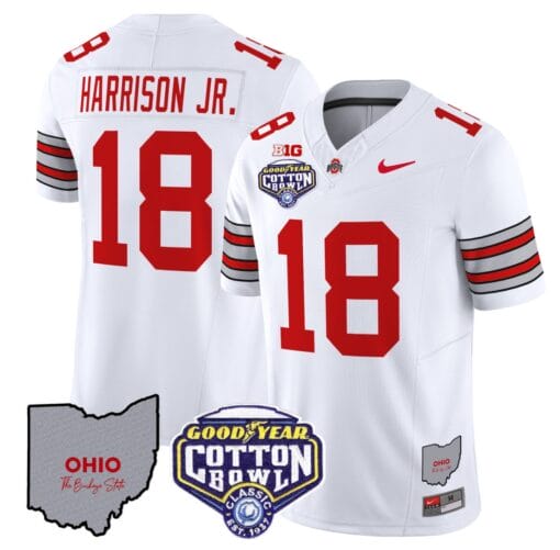 Marvin Harrison Jr Jersey #18 Ohio State Buckeyes Cotton Bowl Patch All Stitched