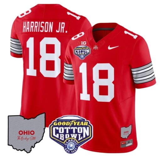 Marvin Harrison Jr Jersey #18 Ohio State Buckeyes Cotton Bowl Patch All Stitched