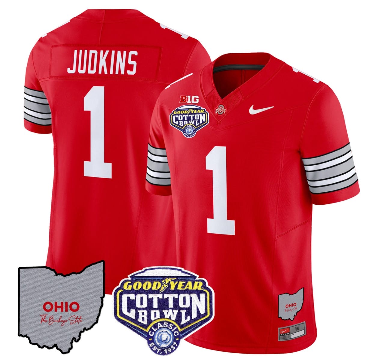 Quinshon Judkins Jersey #1 Ohio State Buckeyes Cotton Bowl Patch All Stitched 3 Quinshon Judkins Jersey #1 Ohio State Buckeyes Cotton Bowl Patch All Stitched