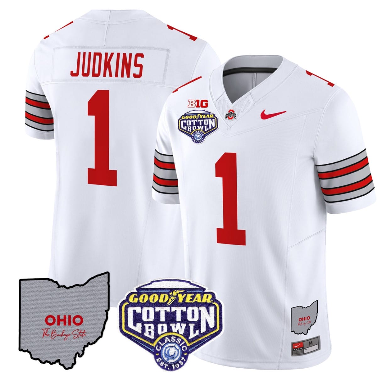Quinshon Judkins Jersey #1 Ohio State Buckeyes Cotton Bowl Patch All Stitched 2 Quinshon Judkins Jersey #1 Ohio State Buckeyes Cotton Bowl Patch All Stitched