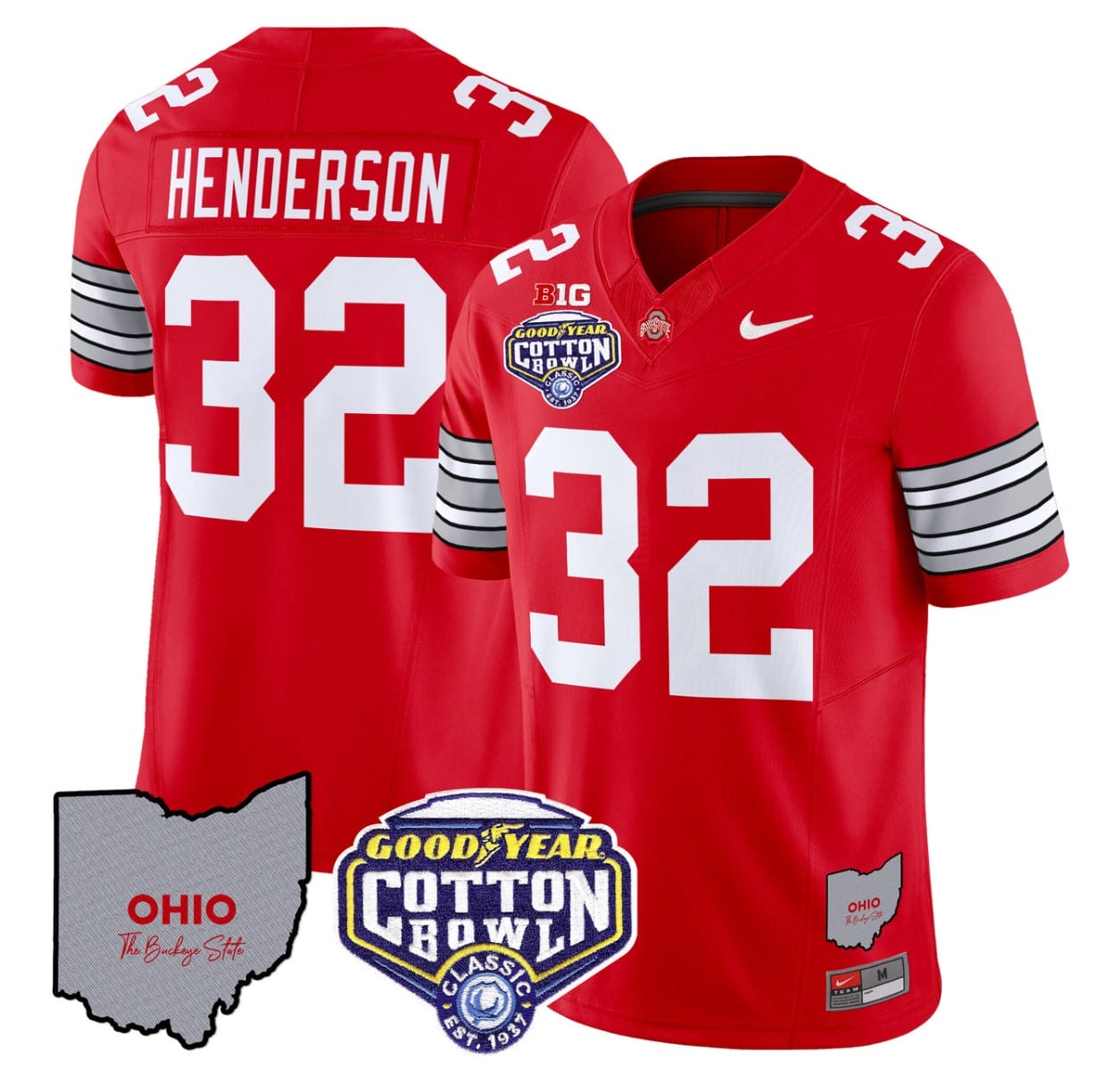 Treveyon Henderson Jersey #32 Ohio State Buckeyes Cotton Bowl Patch All Stitched 3 Treveyon Henderson Jersey #32 Ohio State Buckeyes Cotton Bowl Patch All Stitched