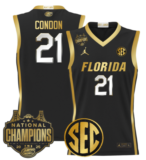 Alex Condon Jersey #21 Florida Gators 2025 National Champions Patch Basketball Stitched
