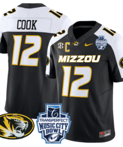 Brady Cook Jersey #12 Missouri Tigers 2024 Music City Bowl Stitched Football