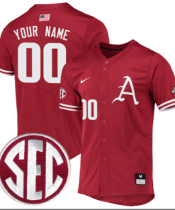 Custom Arkansas Razorbacks Jersey Cardinal Full Button SEC Patch Stitched Baseball