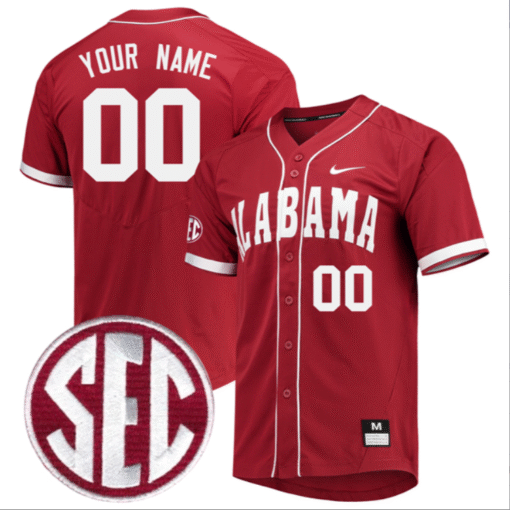 Custom Alabama Crimson Tide Jersey Full Button SEC Patch Stitched Baseball - Image 2