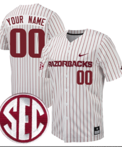 Alternative view of Custom Arkansas Razorbacks Jersey Full Button SEC Patch Stitched Baseball