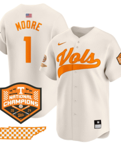 Christian Moore Jersey 1 Tennessee Vols 2024 Champions Stitched Cream