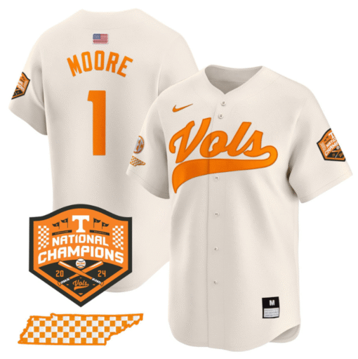 Christian Moore Jersey #1 Tennessee Vols 2024 Champions Stitched Baseball - Image 6