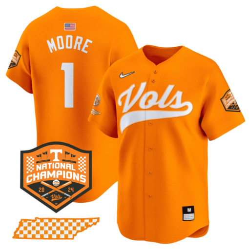 Christian Moore Jersey #1 Tennessee Vols 2024 Champions Stitched Baseball - Image 5
