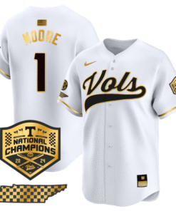 Christian Moore Jersey 1 Tennessee Vols 2024 Champions Stitched White Gold