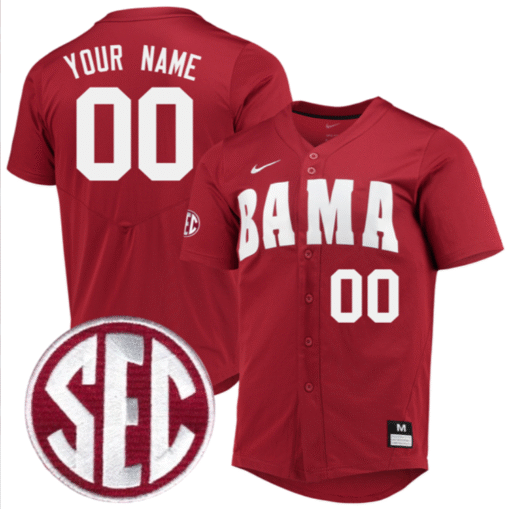 Custom Alabama Crimson Tide Jersey Full Button SEC Patch Stitched Baseball - Image 3