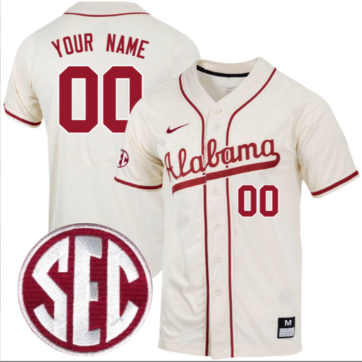 Custom Alabama Crimson Tide Jersey Full Button SEC Patch Stitched Baseball - Image 6