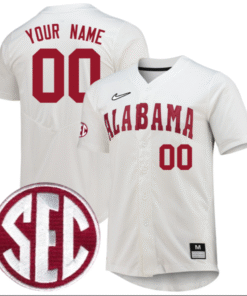 Custom Alabama Crimson Tide Baseball White Jersey Stitched SEC Patch