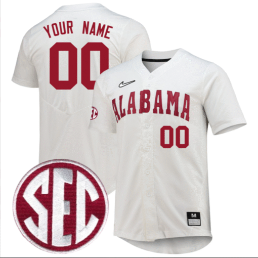Custom Alabama Crimson Tide Jersey Full Button SEC Patch Stitched Baseball - Image 5