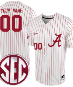 Custom Alabama Crimson Tide Baseball White Pinstripe Jersey Stitched SEC Patch