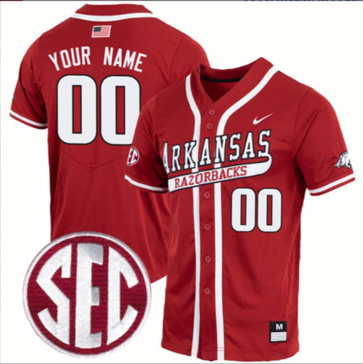 Custom Arkansas Razorbacks Jersey Full Button SEC Patch Stitched Baseball - Image 6