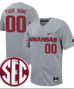 Custom Arkansas Razorbacks Baseball Grey Full Button Jersey Stitched SEC Patch