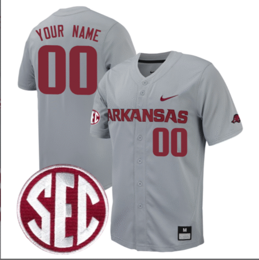 Custom Arkansas Razorbacks Jersey Full Button SEC Patch Stitched Baseball - Image 4