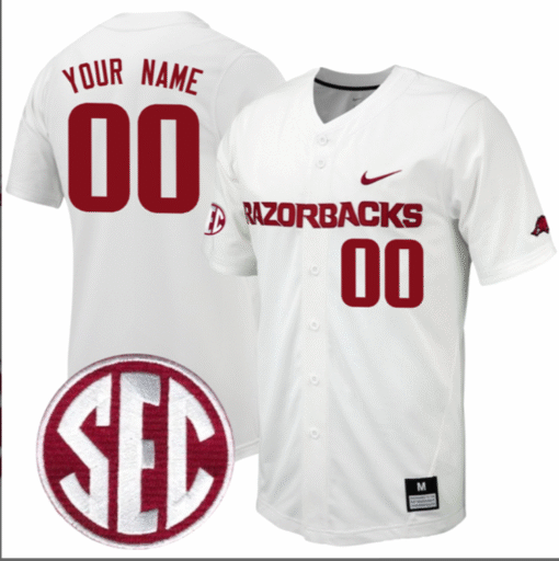 Custom Arkansas Razorbacks Jersey Full Button SEC Patch Stitched Baseball - Image 3