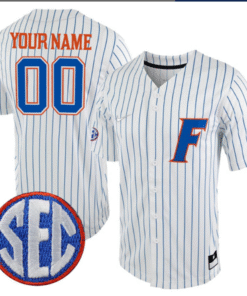 Custom Florida Gators College Baseball Game Jersey Pinstripe SEC Patch