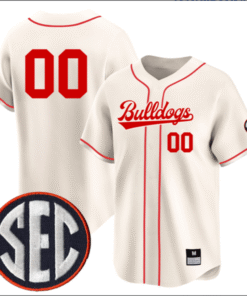 Custom Georgia Bulldogs Baseball Cream Full Button Jersey All Stitched SEC Patch