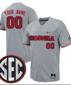 Custom Georgia Bulldogs Baseball Grey Full Button Jersey All Stitched SEC Patch