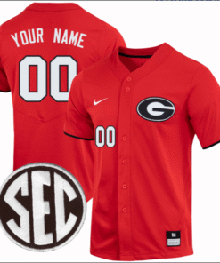 Custom Georgia Bulldogs Baseball Red Full Button Jersey Stitched SEC Patch