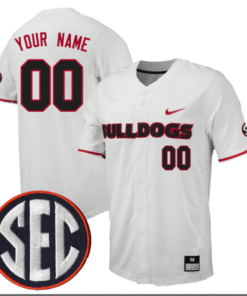 Alternative view of Custom Georgia Bulldogs Jersey Full Button All Stitched SEC Patch Stitched Baseball